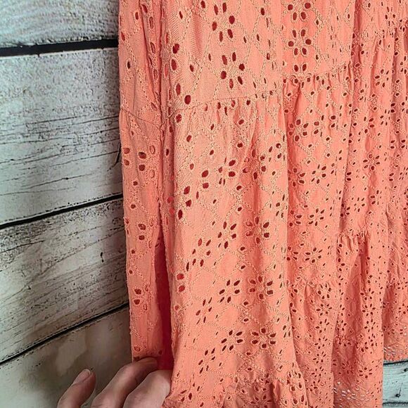 LOFT M Coral Eyelet Tiered Cotton Sleeveless Dress - Picture 4 of 10